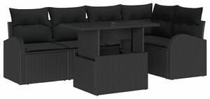 VidaXL Kerti Kanapé Szett párnával tárolóval 6 pcs Fekete Poli rattan