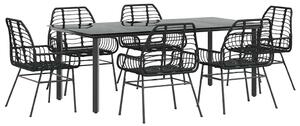 VidaXL 7 részes fekete polyrattan üveg kerti étkezőgarnitúra