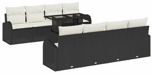 VidaXL Kerti Kanapé Szett párnával tárolóval 9 pcs Fekete Poly Rattan
