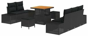 VidaXL Kerti Kanapé Szett párnával tárolóval 8 pcs Fekete Poli rattan