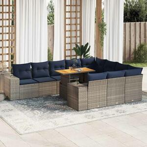 VidaXL 11 részes szürke polyrattan kerti ülőgarnitúra párnákkal