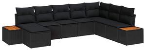 VidaXL Kerti Kanapé Szett párnával 8 pcs Fekete Poli rattan