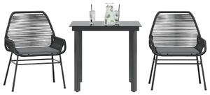 VidaXL 3 részes fekete polyrattan üveg kerti étkezőgarnitúra párnákkal