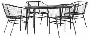 VidaXL 5 részes fekete polyrattan üveg kerti étkezőgarnitúra