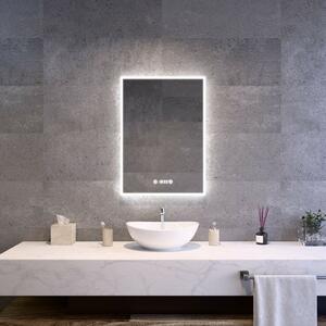 Álló fürdőszobai LED tükör 50x70cm | Páramentesítő funkció - Óra - Fényerő és színhőmérséklet szabályozás | Welland Luxury-Line G770