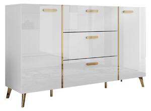 Komód Comfivo Capella I, Laminált forgácslap, 92x154x38cm, Aranysárga, Fényes fehér, Fehér