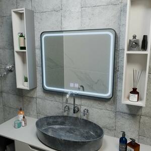 Téglalap alakú LED tükör 90x75cm érintővezérléssel, páramentesítővel és fekete kerettel