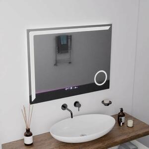 Téglalap alakú LED tükör, 80x60cm, Precision MotionGlow Marcello, Páramentesítő rendszer, Óra és hőmérő, Kozmetikai nagyító, Szabályozható fényerő