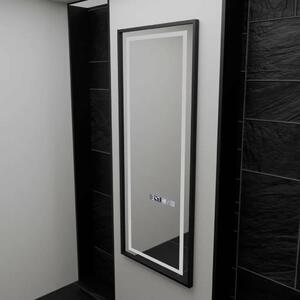 Téglalap alakú LED tükör, 60x150cm, fehér, radar szenzor, páramentesítő, óra és hőmérő, szabályozható fényerő