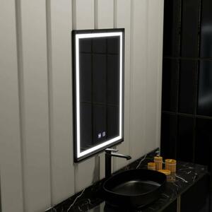 Téglalap alakú LED tükör 60x90cm EDGE érintőképernyős páramentesítő rendszerrel, fekete kerettel