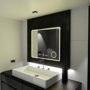 LED Tükör, Téglalap alakú, 80x60 cm, Riflesso MotionGlow Marcello, Ködmentesítő rendszer, Óra és Hőmérő, Esztétikai Növelő, Dimmelhető