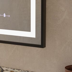 LED Tükör, Téglalap alakú, 50x70 cm, Verite Majeste Noir Motion Glow Marcello, páramentesítő rendszer, óra és hőmérő, dimmelhető