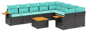 VidaXL 10 részes fekete polyrattan kerti ülőgarnitúra párnával