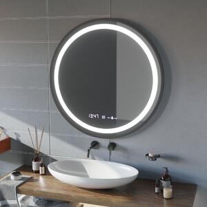 Kerek LED tükör, 100 cm, Celeste Majeste Noir MotionGlow Marcello, Páramentesítő rendszer, Óra és hőmérő, Szabályozható fényerő