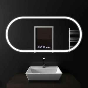 Ovális LED tükör, 80x50cm, Altera MotionGlow Marcello szenzor, páramentesítő rendszer, óra és hőmérő, fényerő-szabályozható