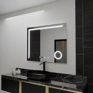 Téglalap alakú LED Tükör, 100x80cm, MotionGlow Marcello, Páramentesítő Rendszer, Óra és Hőmérő, Kozmetikai Nagyító, Szabályozhat