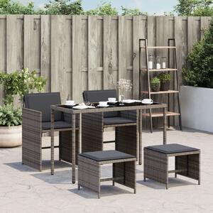 VidaXL 5 részes szürke polyrattan kerti étkezőgarnitúra párnával