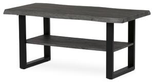 Dohányzóasztal 120x60x55 cm, MDF lap, szürke tölgy dekor, fém, polc, fekete láb