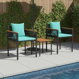 VidaXL Kültéri Bútor Szett párnával 3 pcs Fekete és Türkiz PE Rattan