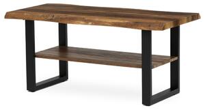 Dohányzóasztal 120x60x55 cm, MDF lap, régi fa dekor, fém, polc, fekete láb