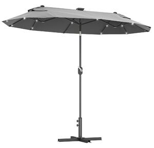 Outsunny Dupla Napernyő Kereszt Alapzattal és Napenergiás LED-ekkel, 295x150x219cm, Szürke