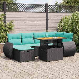VidaXL 7 részes szürke polyrattan akácfa kerti ülőgarnitúra párnákkal