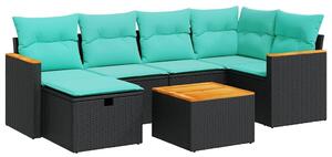 VidaXL 7 részes fekete polyrattan kerti ülőgarnitúra párnával