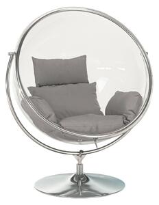 Függő fotel állvánnyal, átlátszó/ezüst/szürke, BUBBLE NEW TYP 2