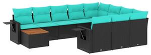 VidaXL 11 db fekete polyrattan kerti kanapégarnitúra párnákkal