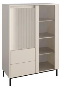 Könyvespolc Comfivo Delruva, Ajtókkal, Zárt, Fiókokkal, Közepes sűrűségű farostlemez, Laminált forgácslap, Edzett üveg, 146x104x50cm, Kasmír
