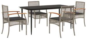 VidaXL 5 részes szürke polyrattan kerti étkezőgarnitúra párnával