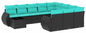VidaXL 11 db fekete polyrattan kerti kanapégarnitúra párnákkal