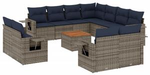 VidaXL 12 db szürke polyrattan kerti kanapégarnitúra párnákkal