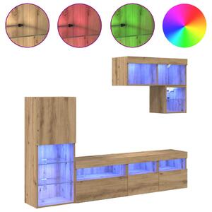 VidaXL TV Fali Egységek LED -es lámpákkal 6 pcs Artisan tölgy Faanyag