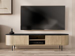 TV-állvány Comfivo Livtena I, Közepes sűrűségű farostlemez, Laminált forgácslap, 45x184x40cm, Fekete márvány, Tölgy, Fekete