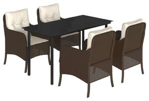 VidaXL 5-részes barna polyrattan kerti étkezőgarnitúra párnákkal