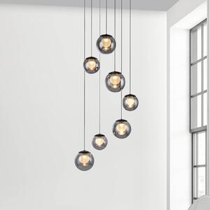 PURE Popup LED lógó lámpa, szürke/füstös szürke, Ø 40 cm, 7 izzós, dimmelhető, Alu / szürke / cink, Nappali / Étkező, Alumínium
