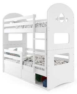 Emeletes ágy 80 x 160 cm Domur (fehér + fehér) (ágyrácsokkal és tárolóhellyel)