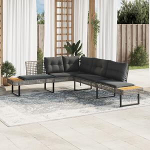 VidaXL szürke polyrattan és akácfa L-alakú kerti kanapé párnával
