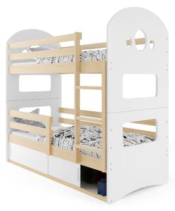 Emeletes ágy 80 x 190 cm Domur (fenyő + fehér) (ágyrácsokkal és tárolóhellyel)