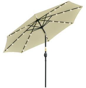 Outsunny Dönthető kerti napernyő, Ø265 cm, 32 napelem LED lámpával és hajtókarral, Bézs