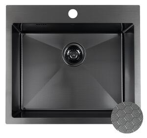 Laveo Malawi, 1 rekeszes rozsdamentes mosogató 580x500x200 mm, fekete, LAV-SLM_710H