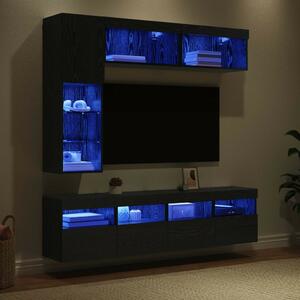 VidaXL TV szekrény LED -es lámpákkal 7 pcs Fekete tölgy Faanyag