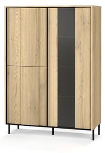 Könyvespolc Melveni 101, Ajtókkal, Zárt, Edzett üveg, Laminált forgácslap, 140x99x41cm, Cremona tölgy, Fekete