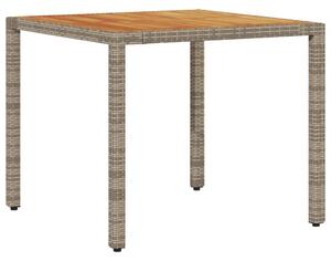 VidaXL szürke polyrattan kerti asztal akácfa lappal 90 x 90 x 75 cm