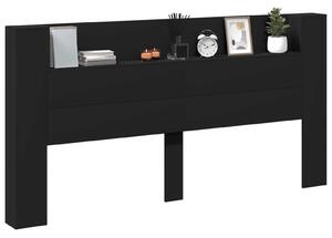 VidaXL Fejtámla LED -es lámpákkal Fekete 200 x 16,5 x 103,5 cm Faanyag