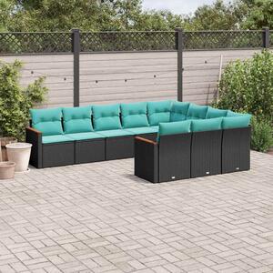 VidaXL 10 db fekete polyrattan kerti kanapégarnitúra párnákkal