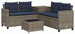 VidaXL szürke polyrattan kerti kanapé asztallal és párnákkal L-alakú