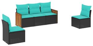 VidaXL 5 db fekete polyrattan kerti kanapégarnitúra párnákkal