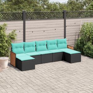 VidaXL 7 db fekete polyrattan kerti kanapégarnitúra párnákkal